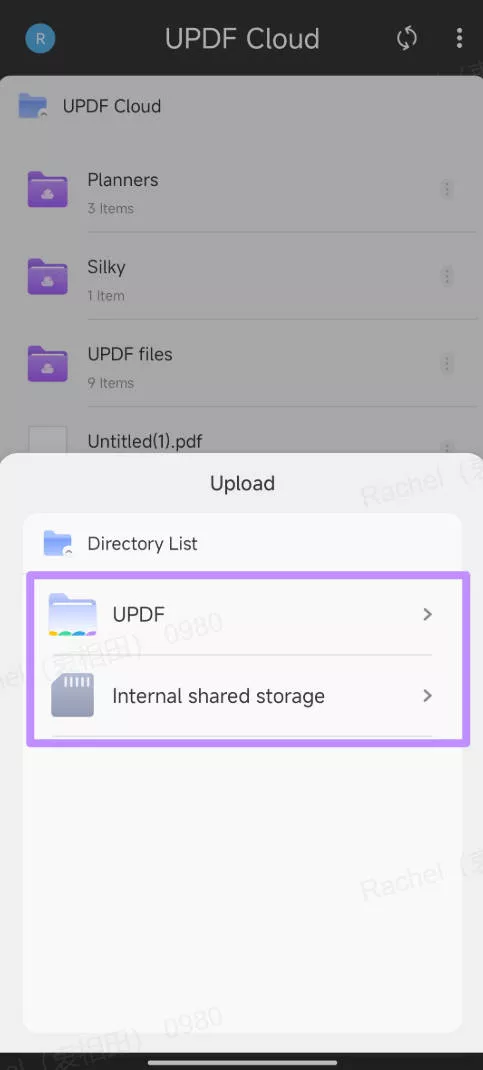 Select file to upload in UPDF Cloud