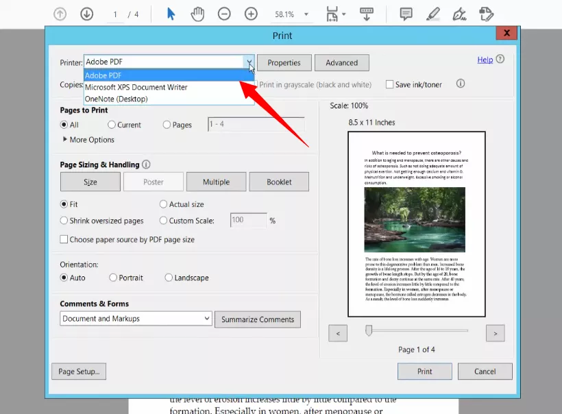 select the adobe pdf option in acrobat