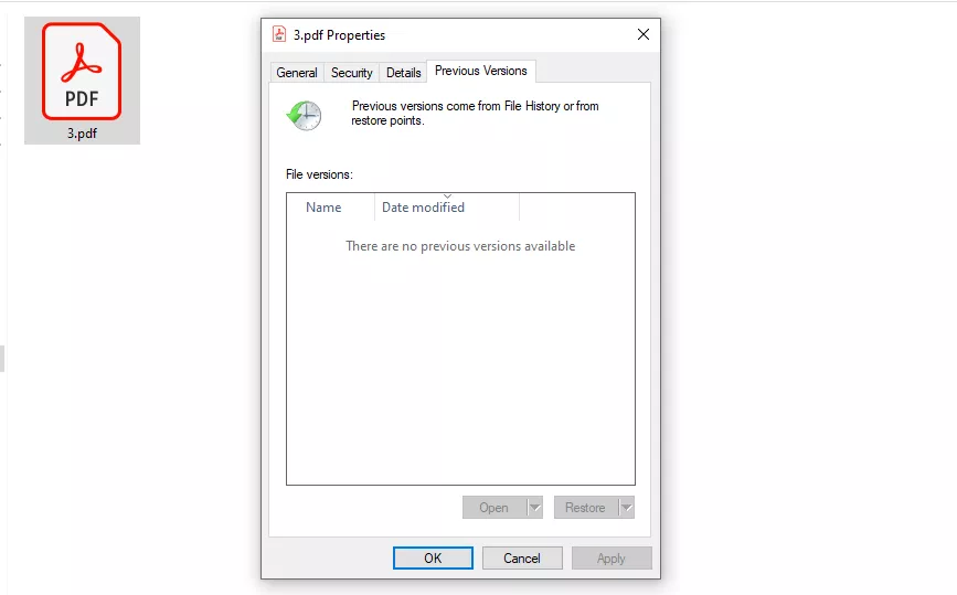 select the earlier version and click ok in windows