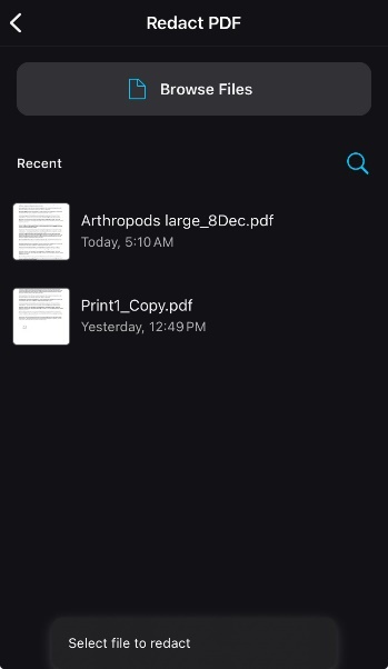 select the file to redact with xodo for ios