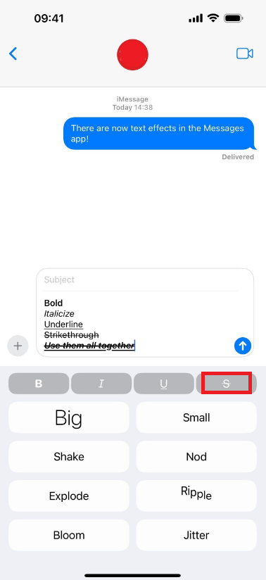 Wählen Sie die Option "Durchstreichen" in imessage