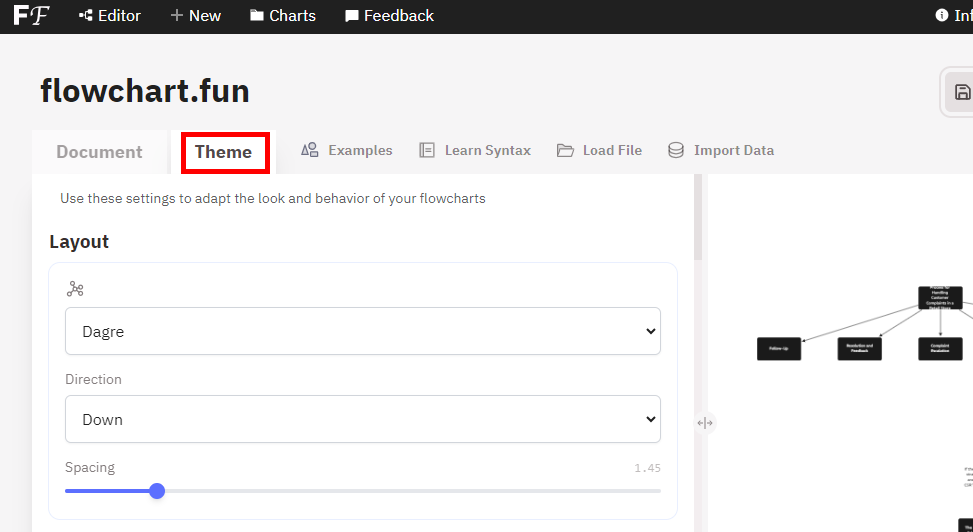 select theme option in flowchart fun