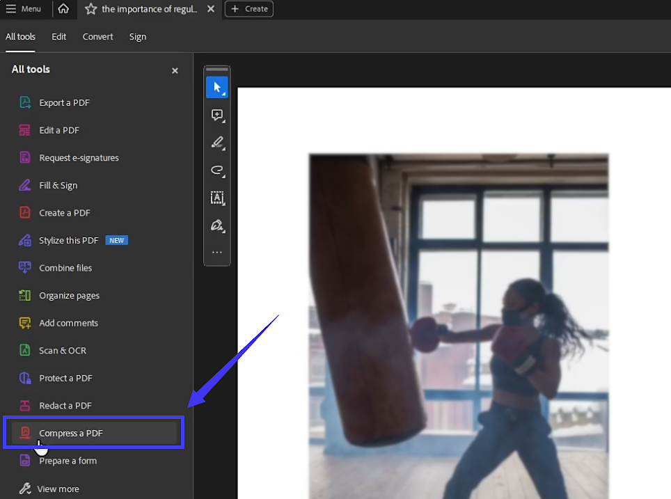selected the compress pdf tool in acrobat