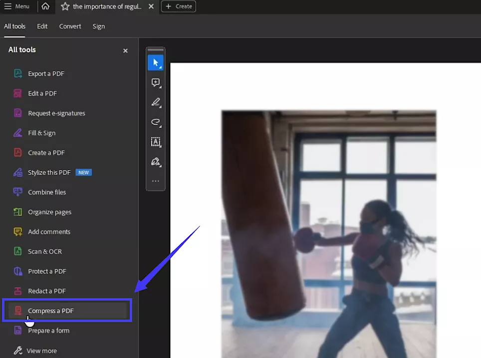 selected the compress pdf tool in acrobat