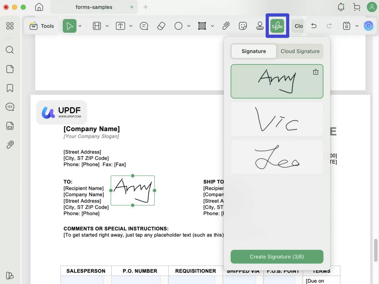 create signature with trackpad updf for mac