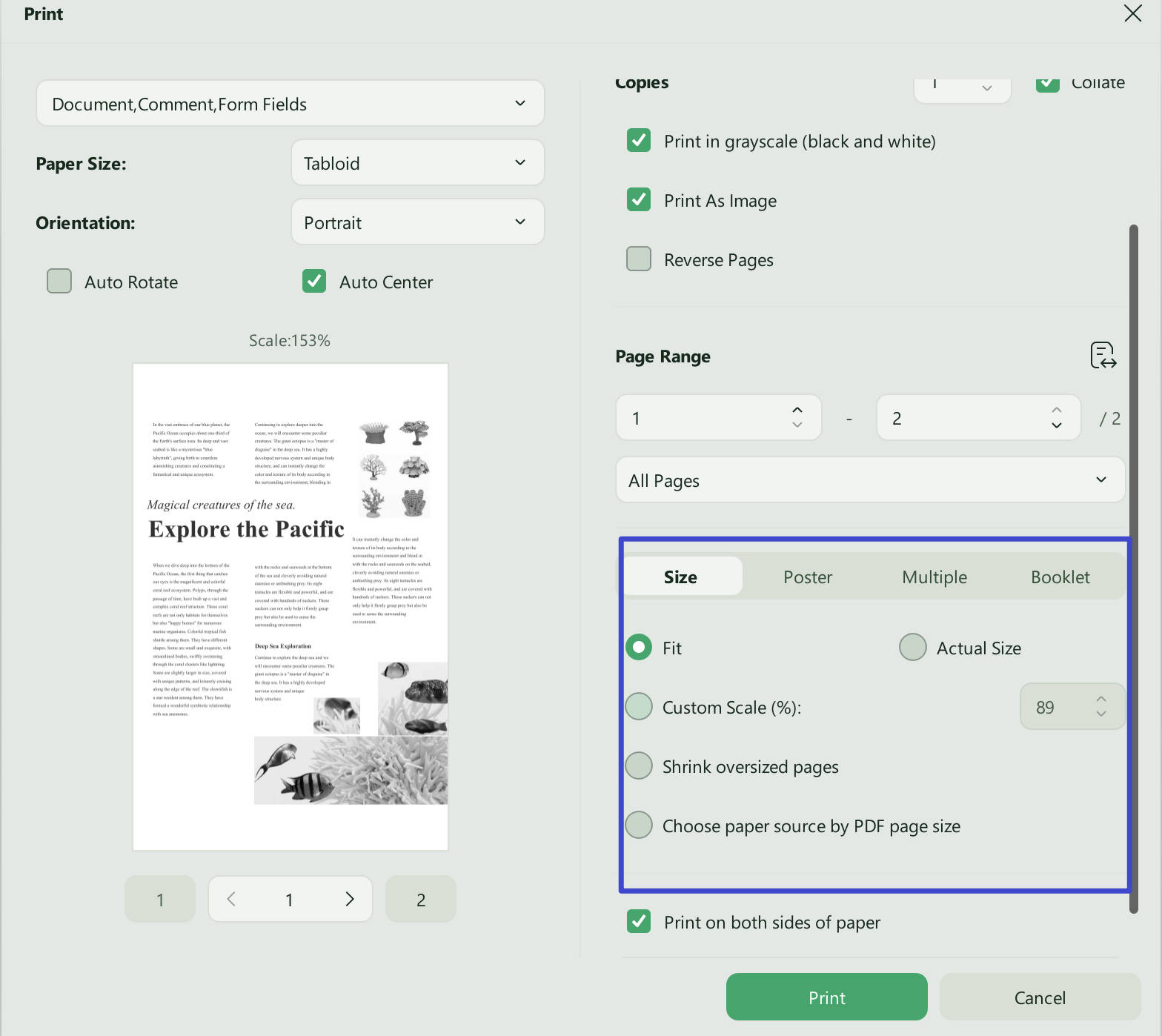 choose the page size