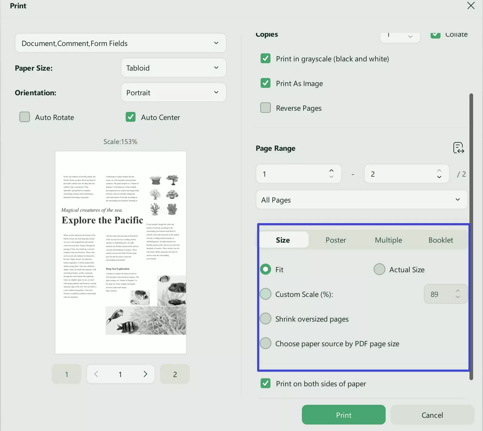 choose the page size