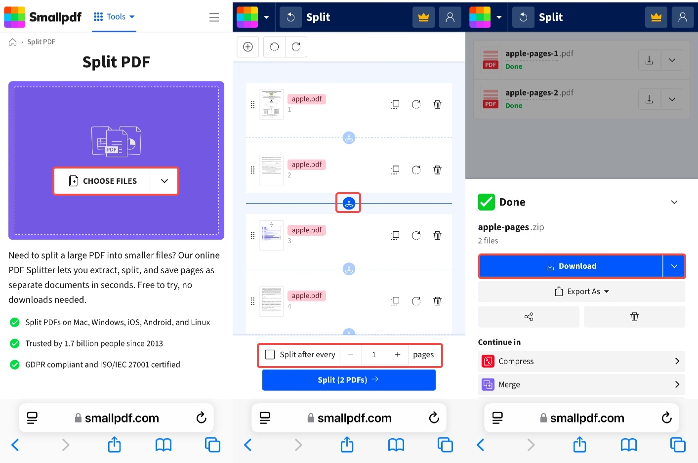 smallpdf split pdf