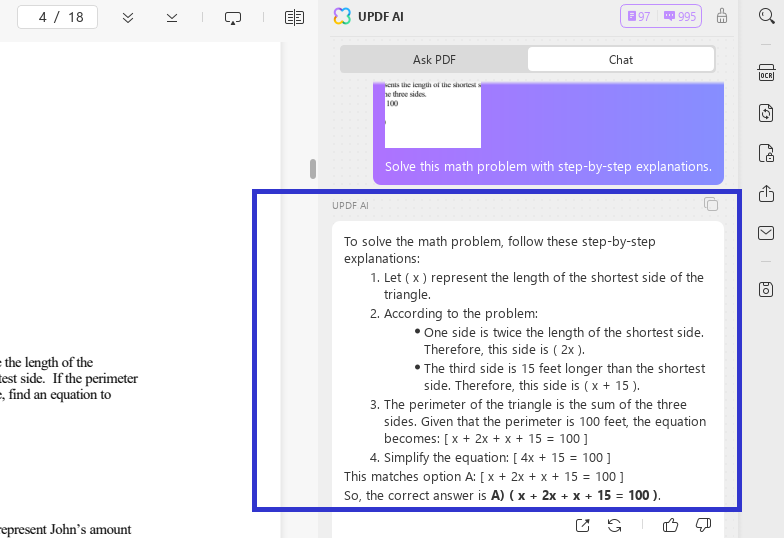 solving the math question with updf ai on windows and mac