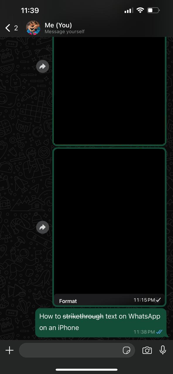 durchgestrichener Text auf Whatsapp