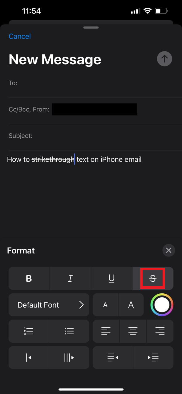 Tippen Sie auf die Option "Durchgestrichen" in iphone-E-Mails