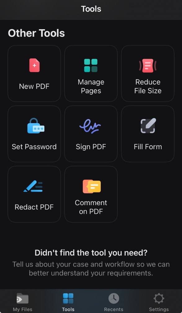 tap on the tools in the pdf expert for ios