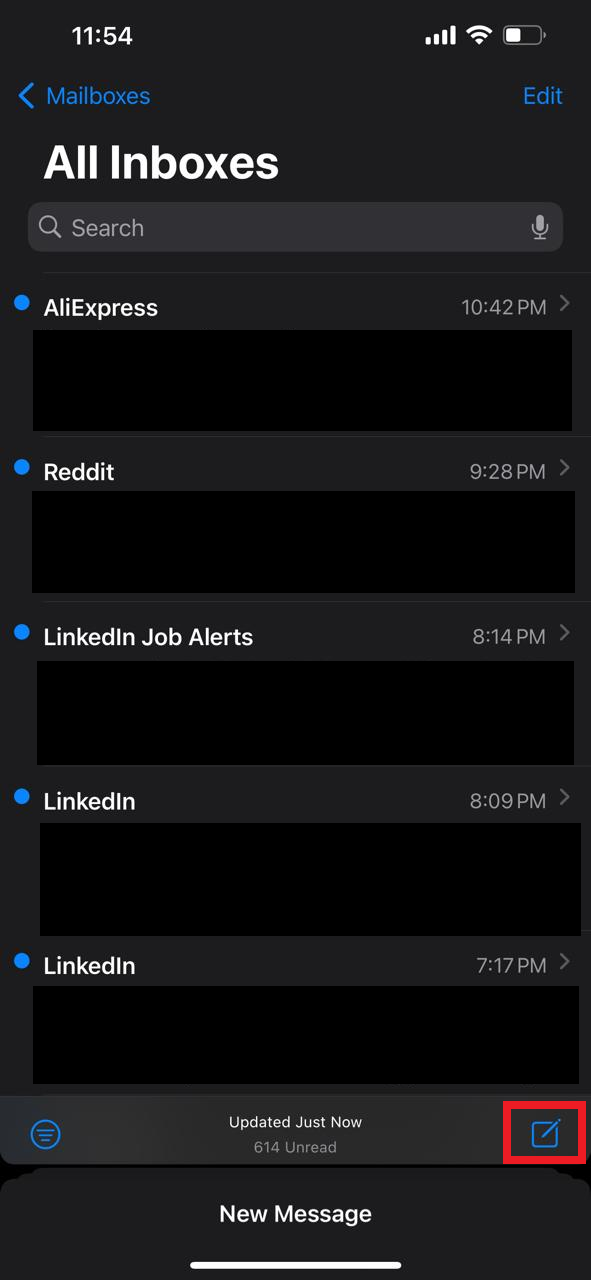  Tippen Sie auf die Optionen zum Verfassen von E-Mails auf dem iPhone