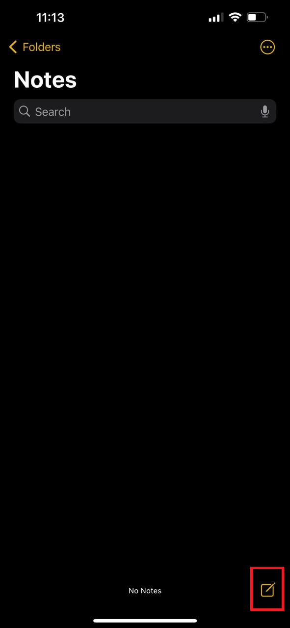Erstellen einer neuen Notiz durch Tippen auf das Stift- und Papiersymbol in iphone notes