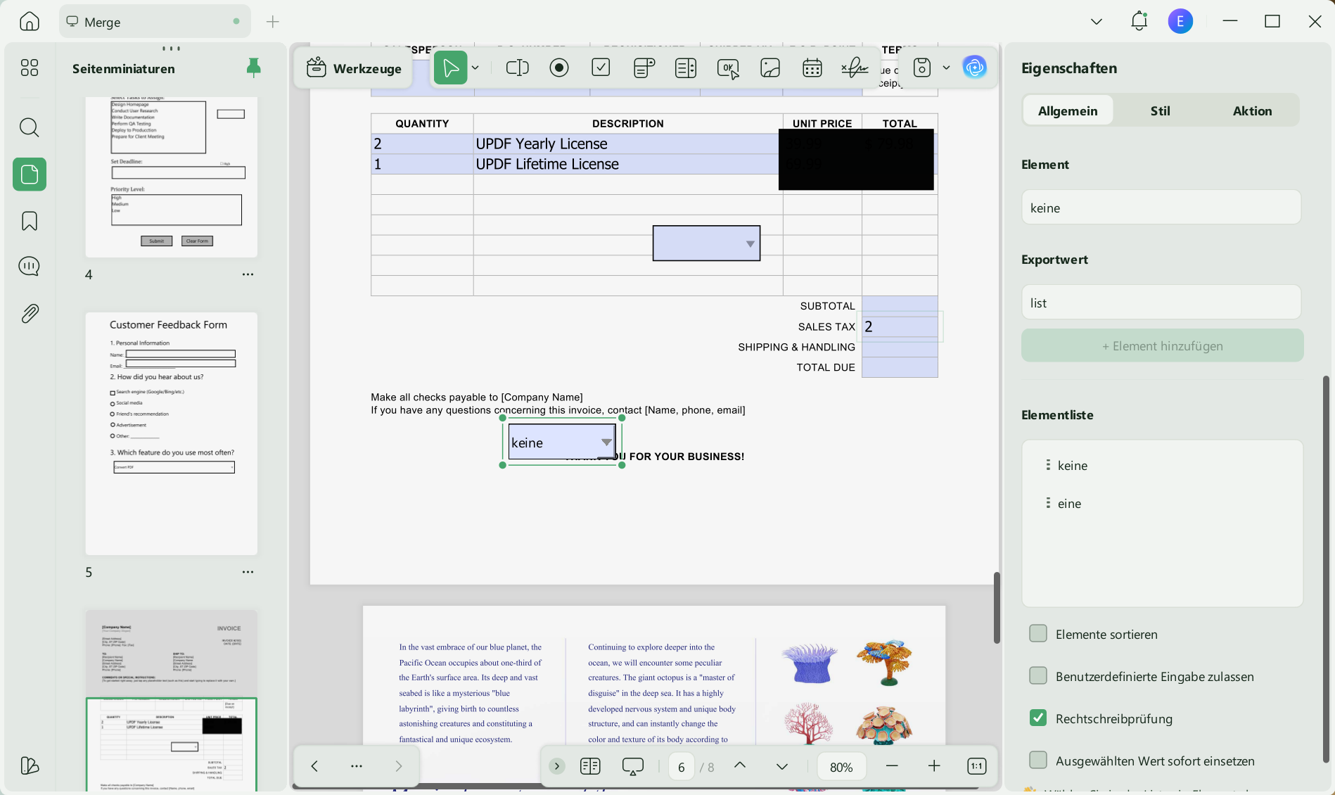 So bearbeiten Sie eine Dropdown-Liste in PDF/UPD