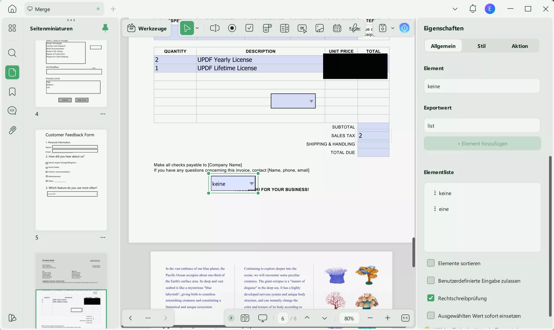 So bearbeiten Sie eine Dropdown-Liste in PDF/UPD