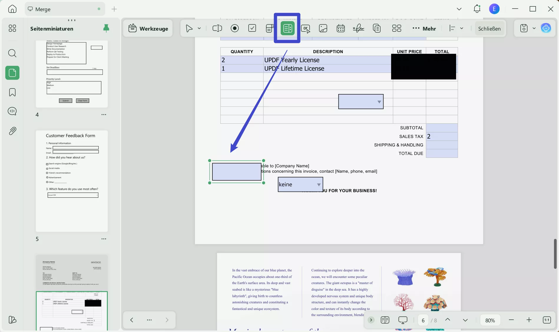 So bearbeiten Sie die Dropdown-Liste in PDF UPDF