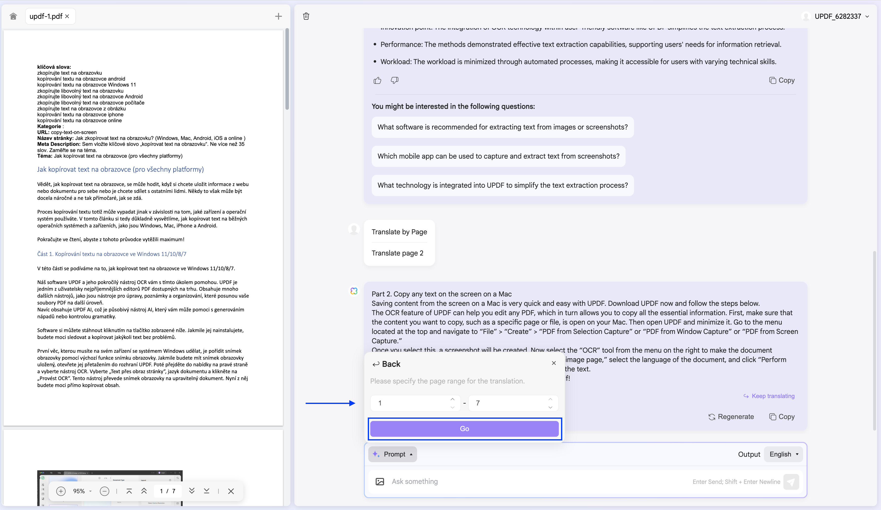 translate the whole page in PDF with updf’s online ai assistant