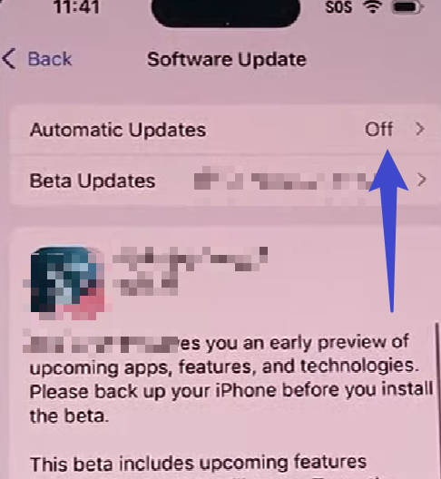 Turn off beta update with iphone
