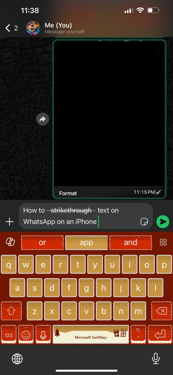 Text mit einem Tilde-Zeichen eingeben, um ihn in Whatsapp durchzustreichen