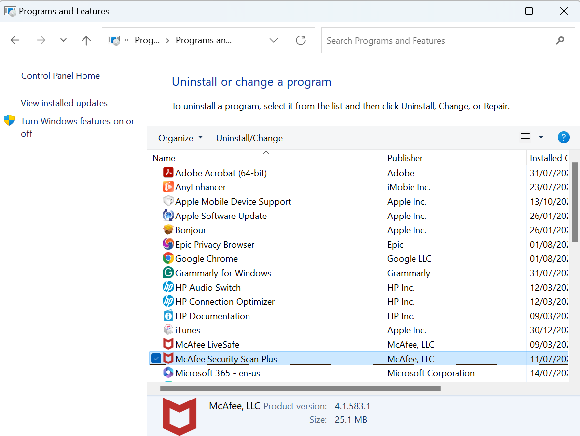Désinstaller McAfee
