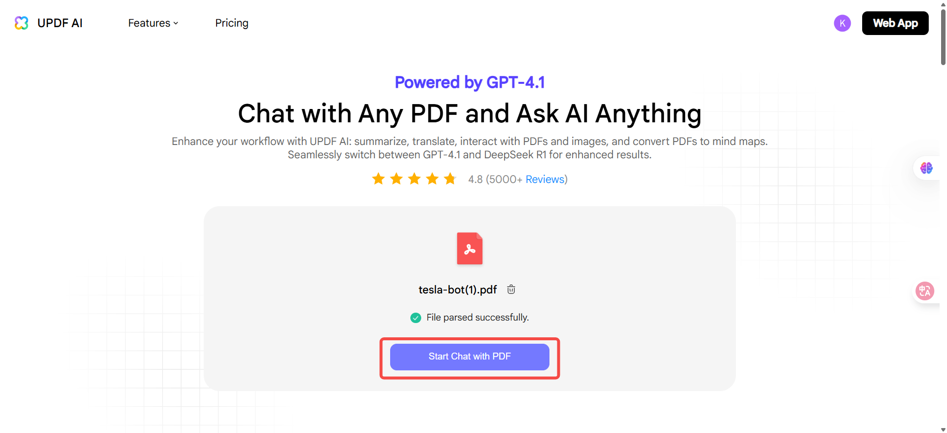  click the get started button in updf ai 