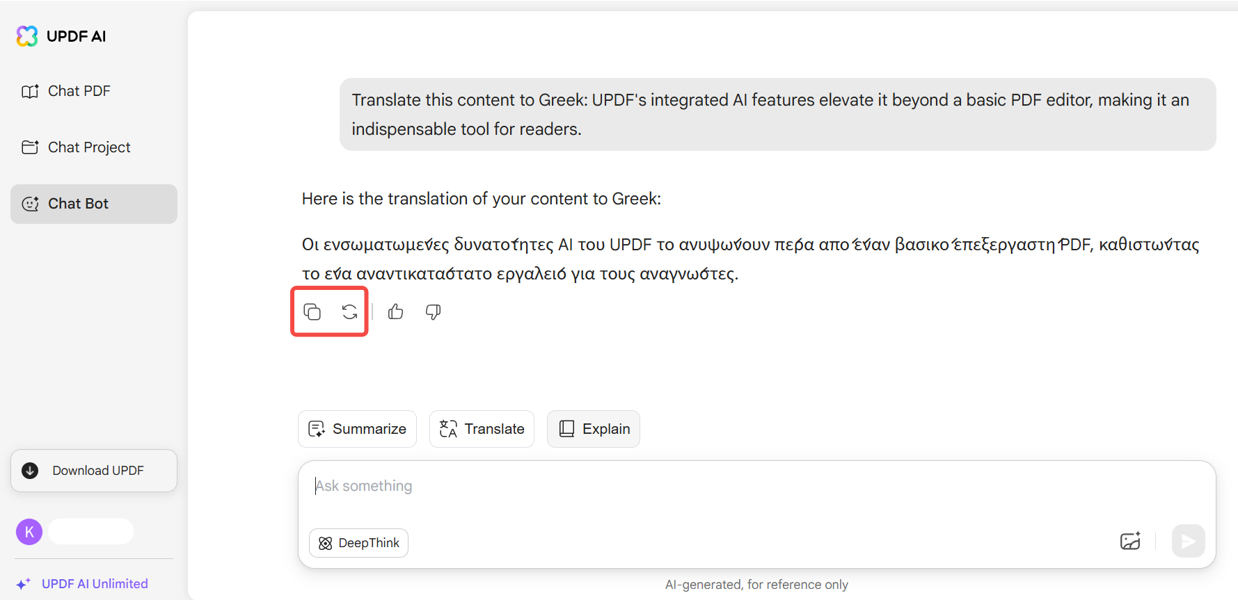 translate English pdf to Greek with updf’s online ai