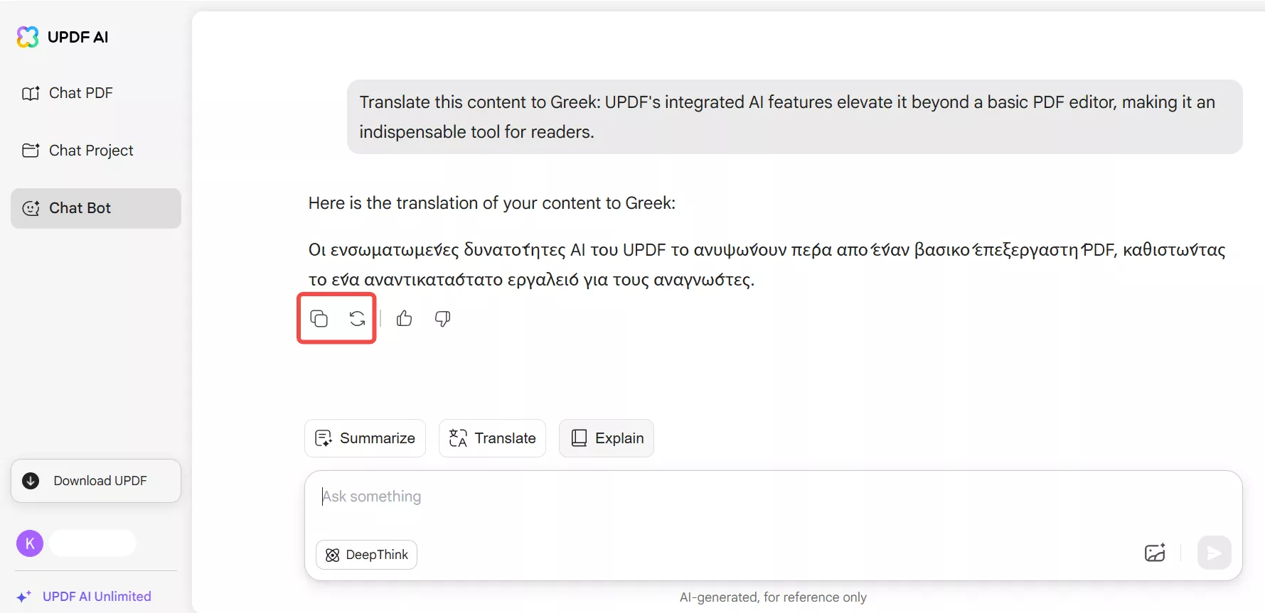 translate English pdf to Greek with updf’s online ai