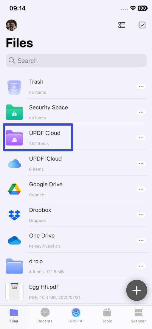 click updf cloud in updf for ios