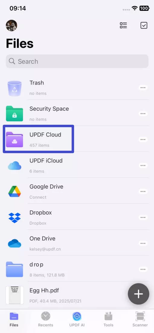 click updf cloud in updf for ios