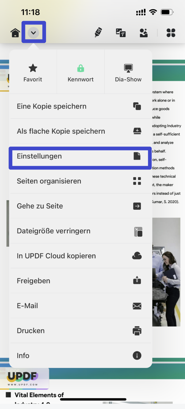 PDF-Farben umkehren, iPhone, UPDF