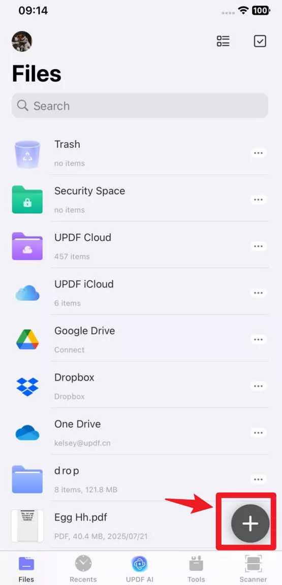 plus icon in updf for ios