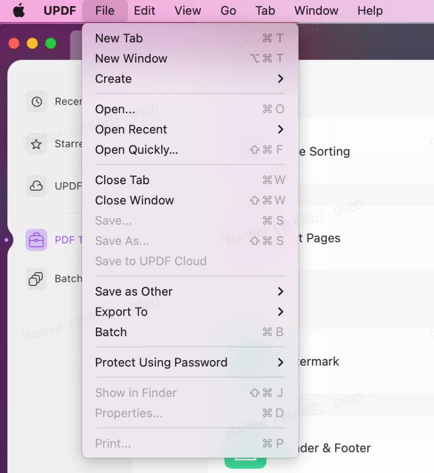 file button in UPDF for mac