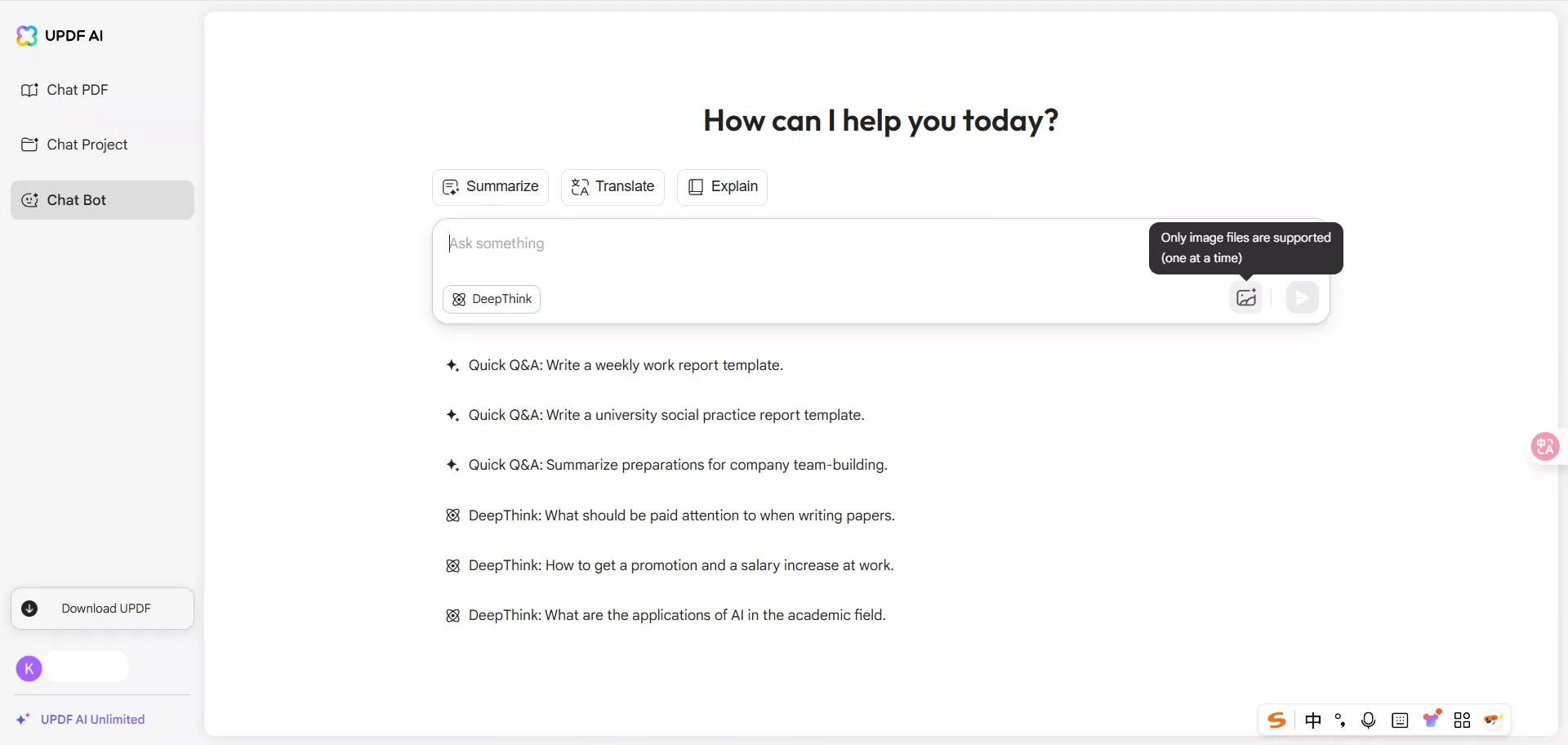 upload the image to updf online ai assistant