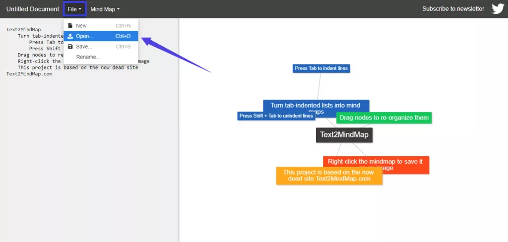 upload file to text2mindmap