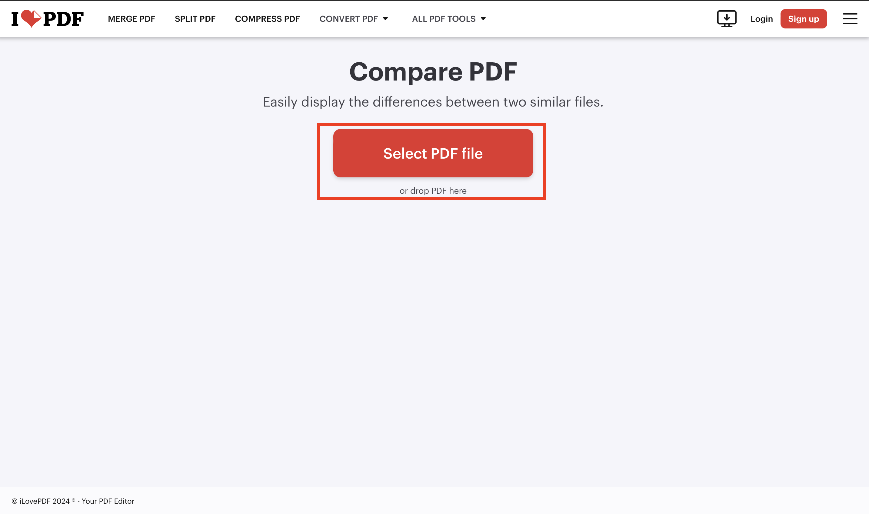 upload pdf to compare pdf online with ilovepdf