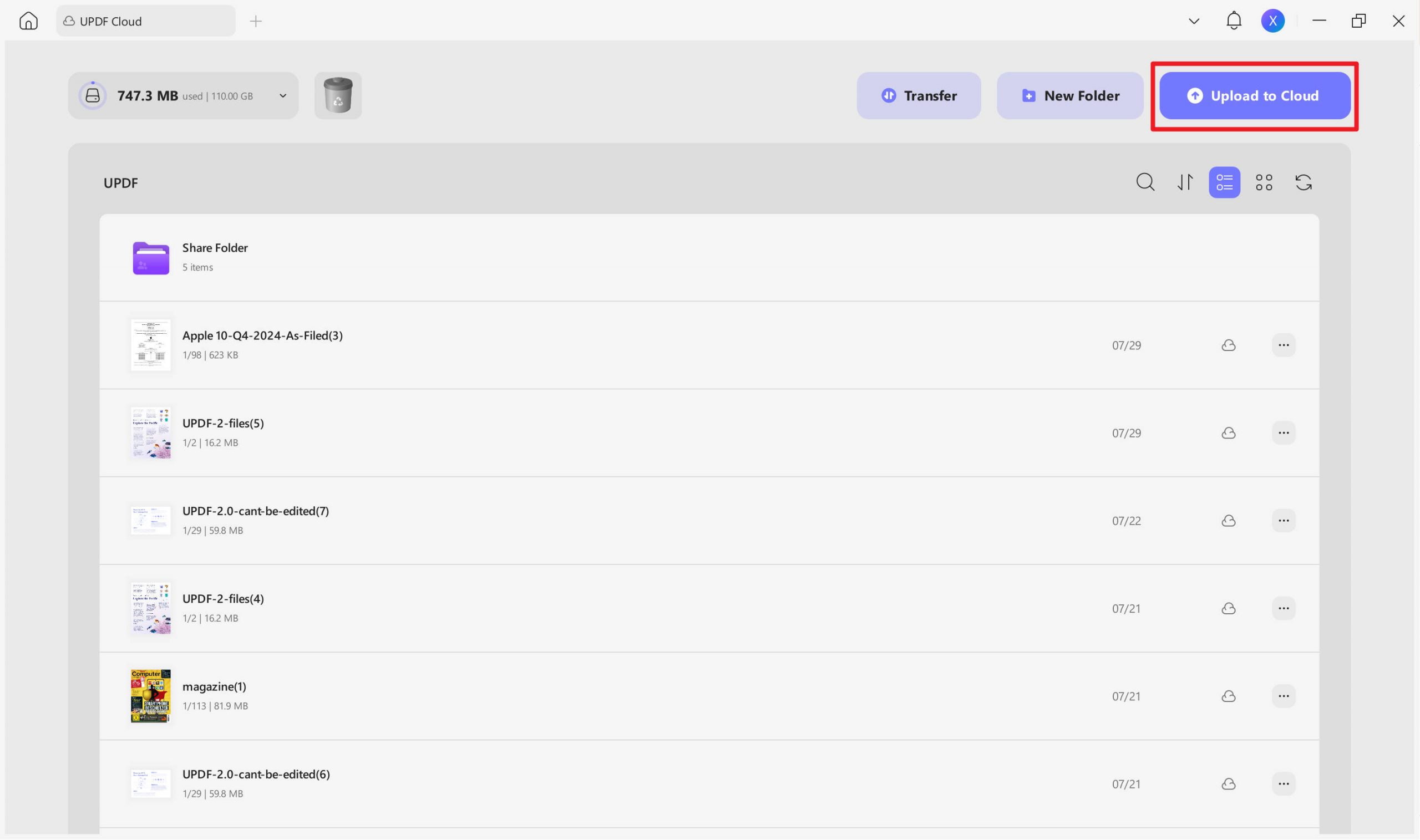 upload pdf to updf cloud