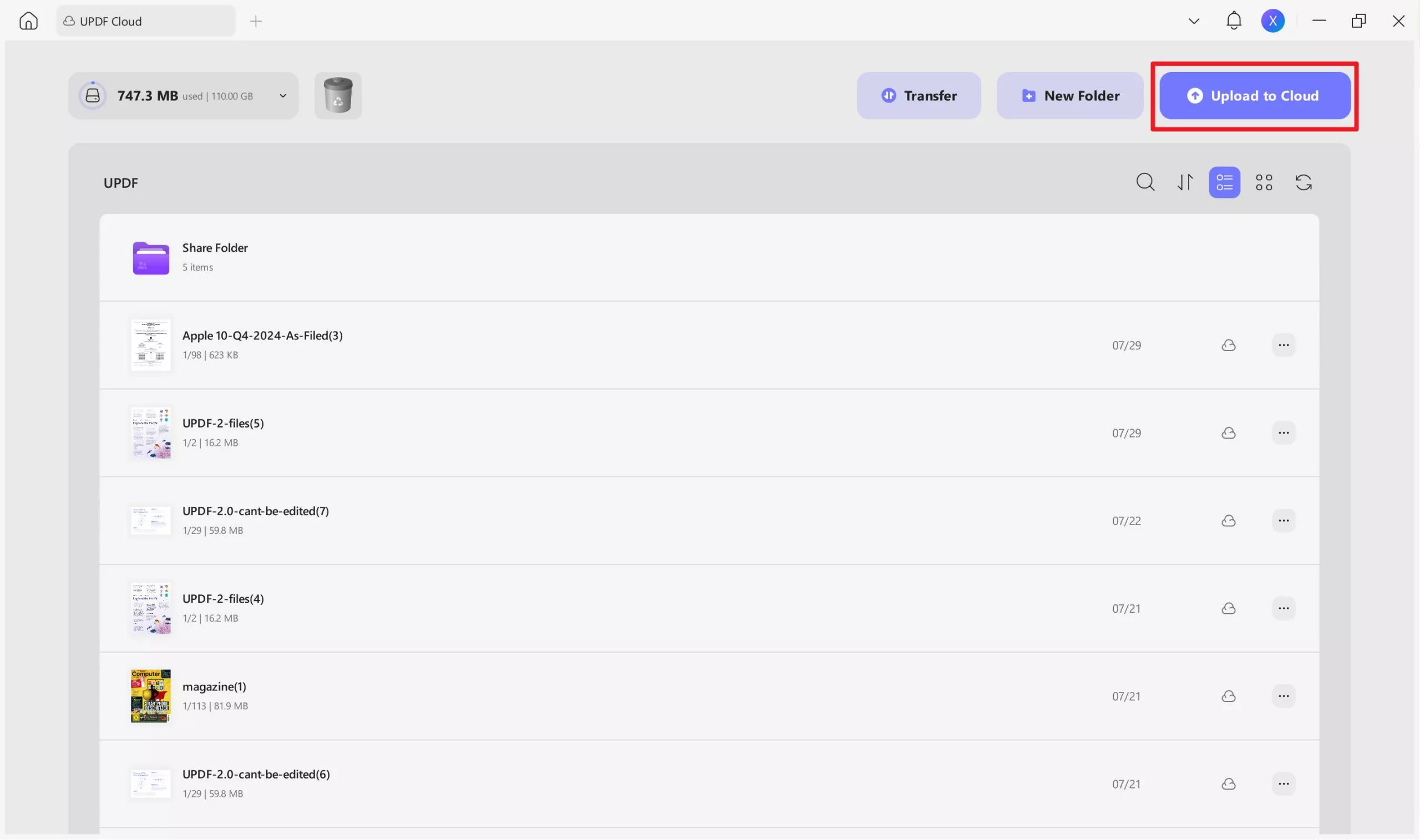 upload pdf to updf cloud
