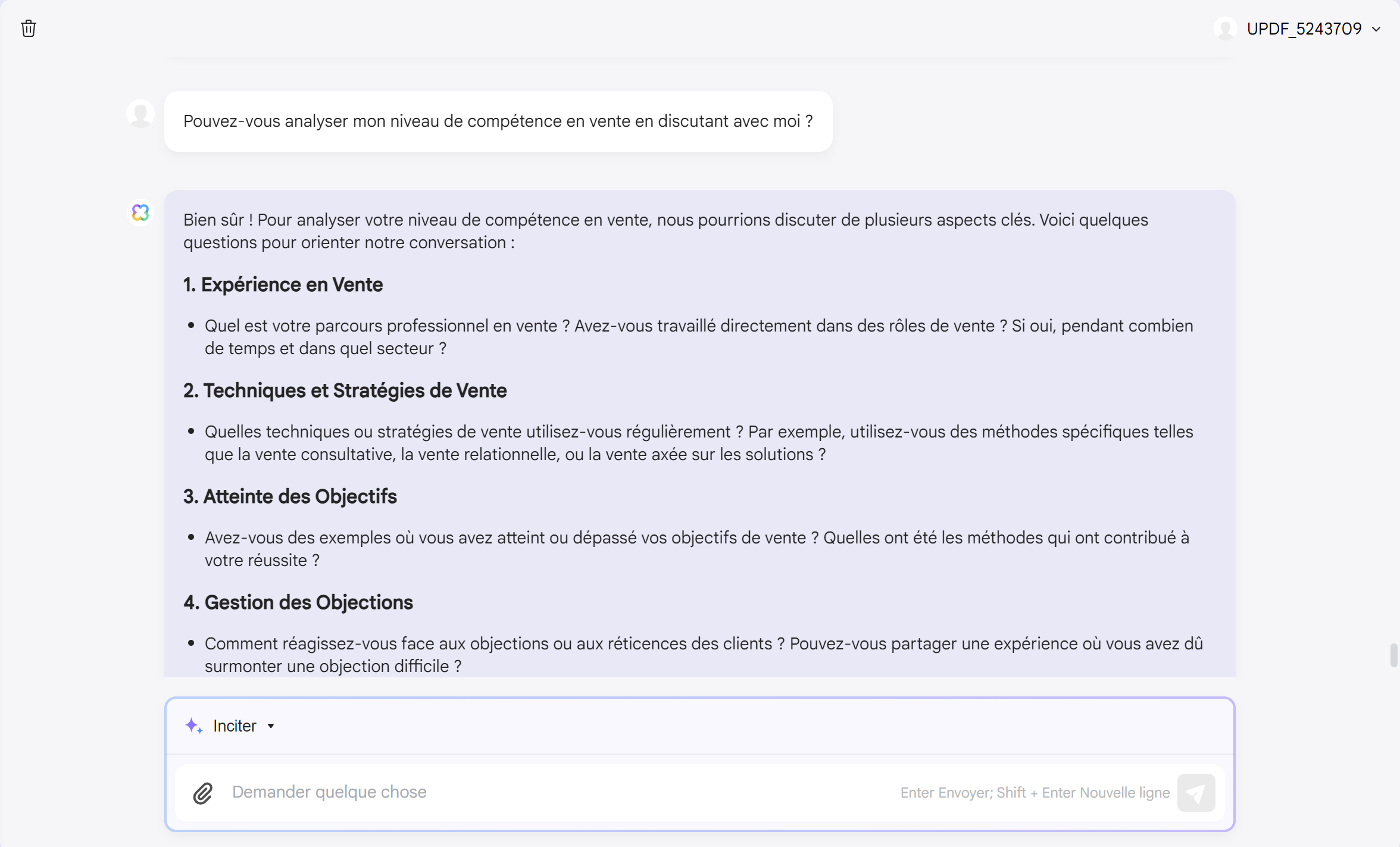 comment utiliser l'IA dans les ventes demandez à l'IA updf d'avoir une conversation avec vous.