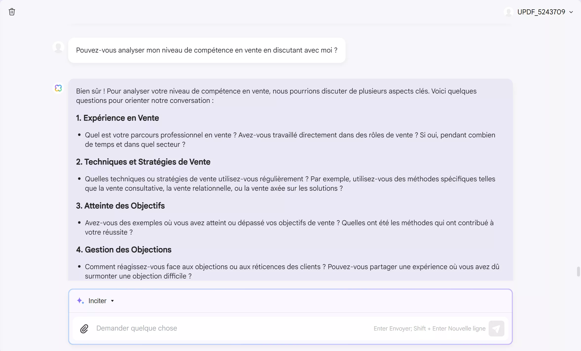 comment utiliser l'IA dans les ventes demandez à l'IA updf d'avoir une conversation avec vous.