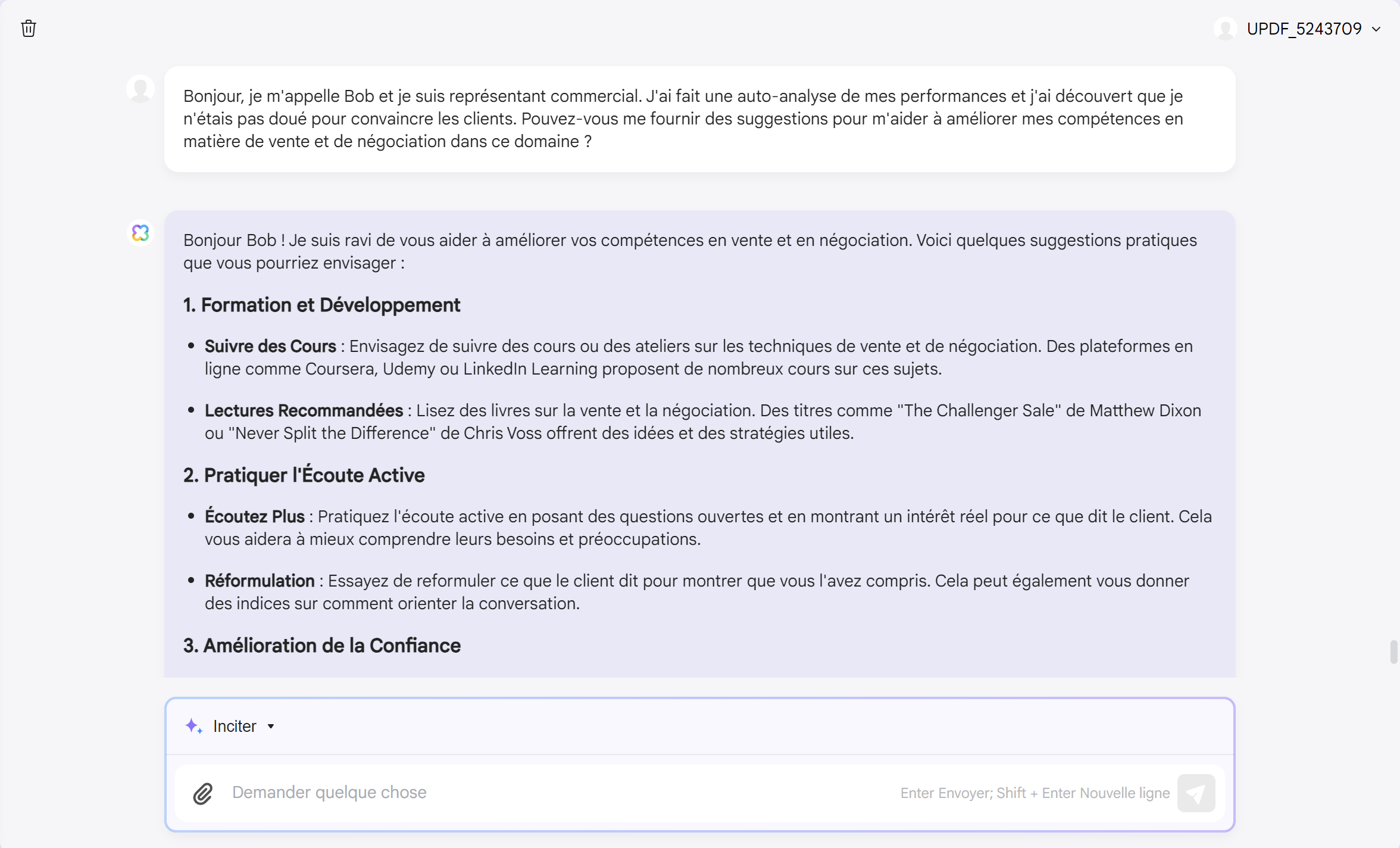 comment utiliser l'IA dans les ventes demandez des suggestions à l'IA updf.