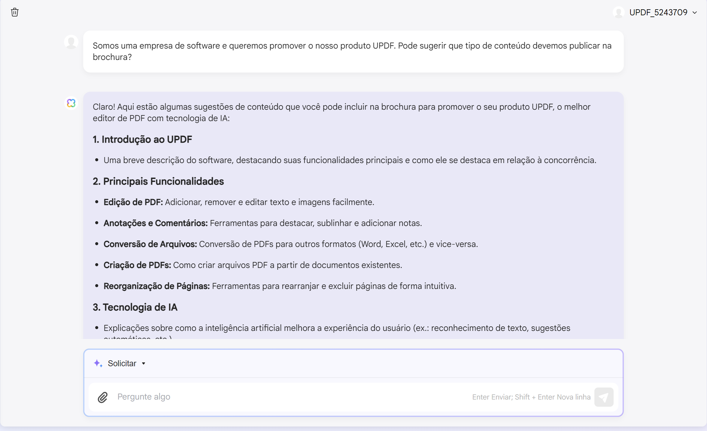 como usar IA em vendas peça o conteúdo que deve ser incluído.