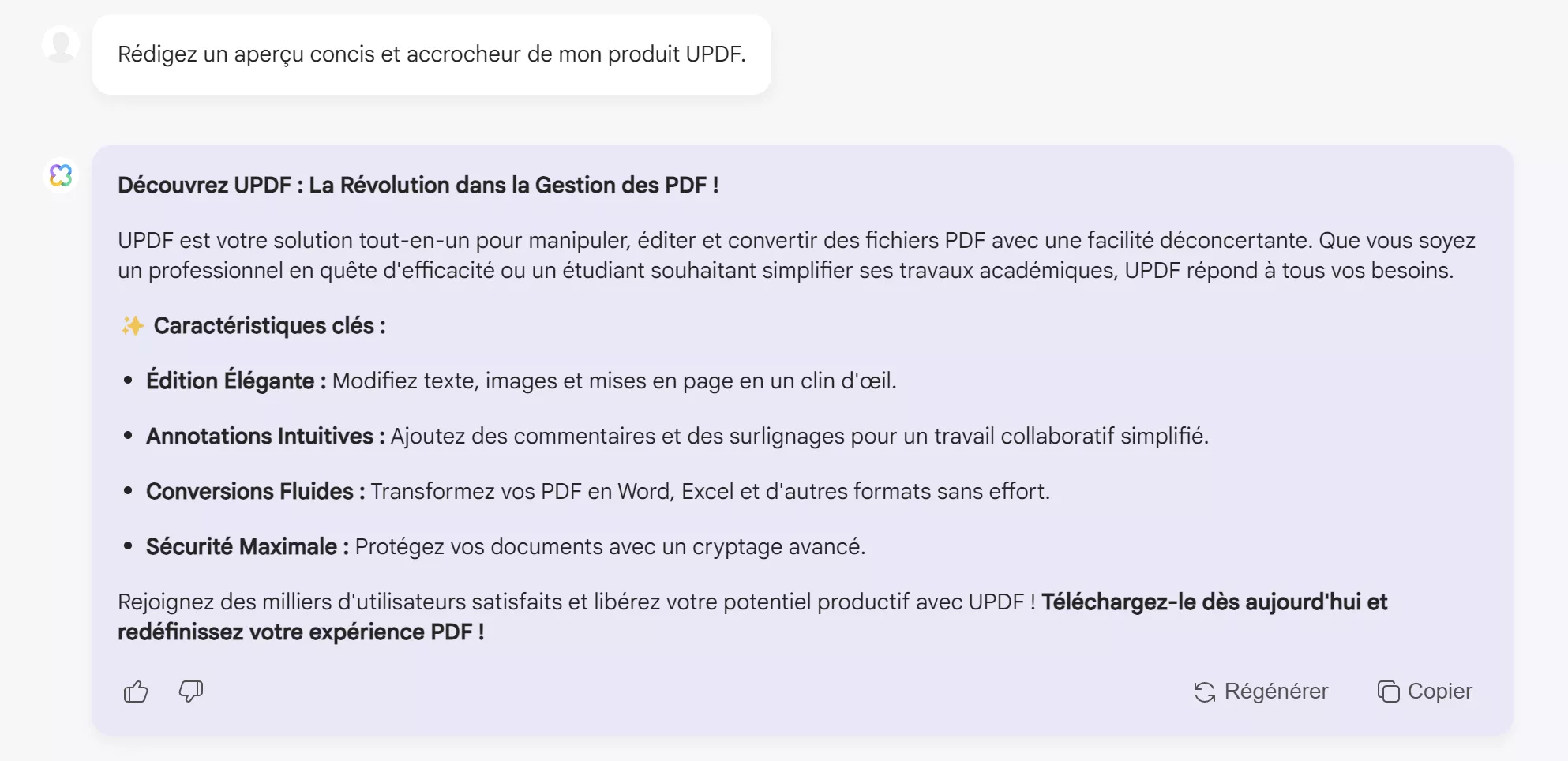 comment utiliser l'IA dans les ventes demandez à l'assistant IA d'écrire la présentation du produit avec UPDF.