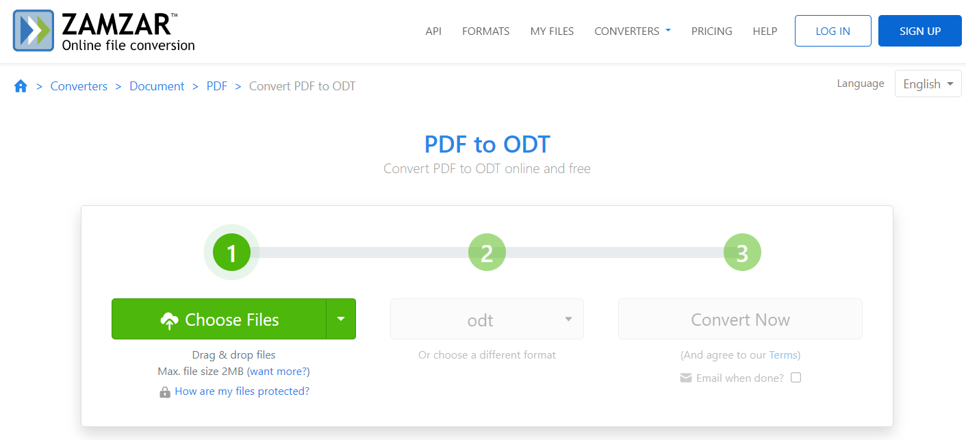 convert PDF to ODT with Zamzar