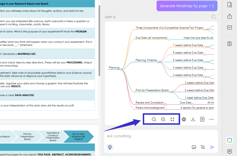 zoom in/out of mindmap in updf ai on windows and mac