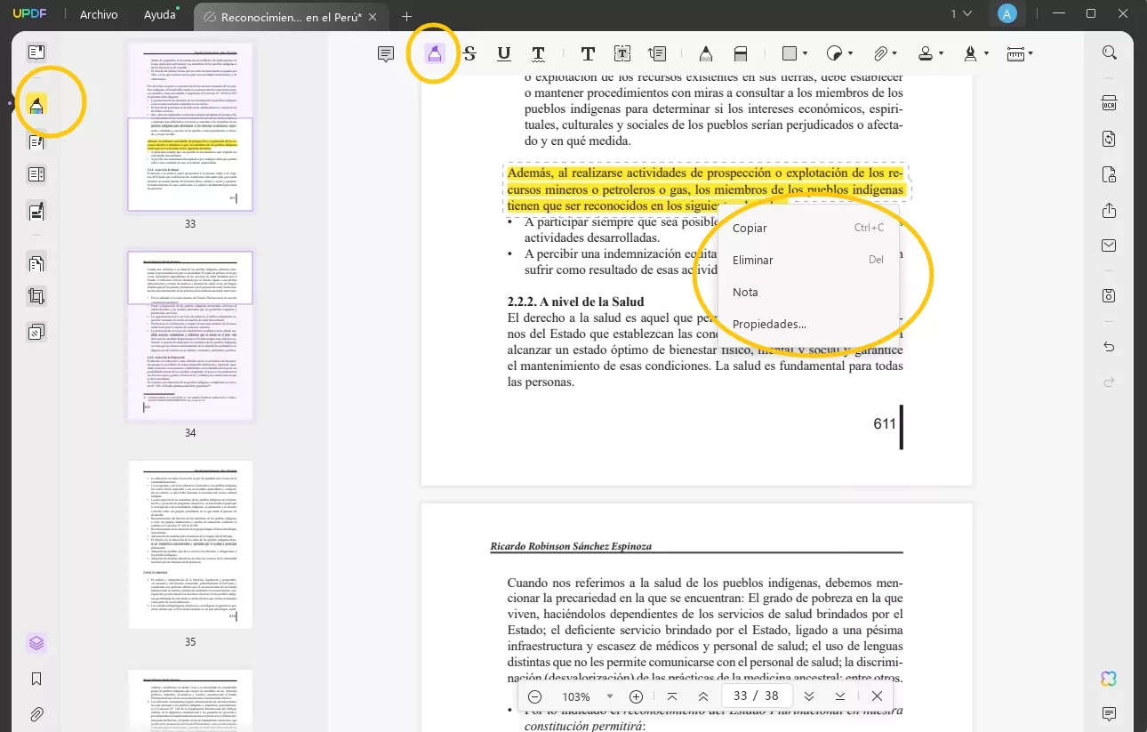 Haga clic derecho para seleccionar las diferentes opciones para editar el elemento en UPDF en Windows