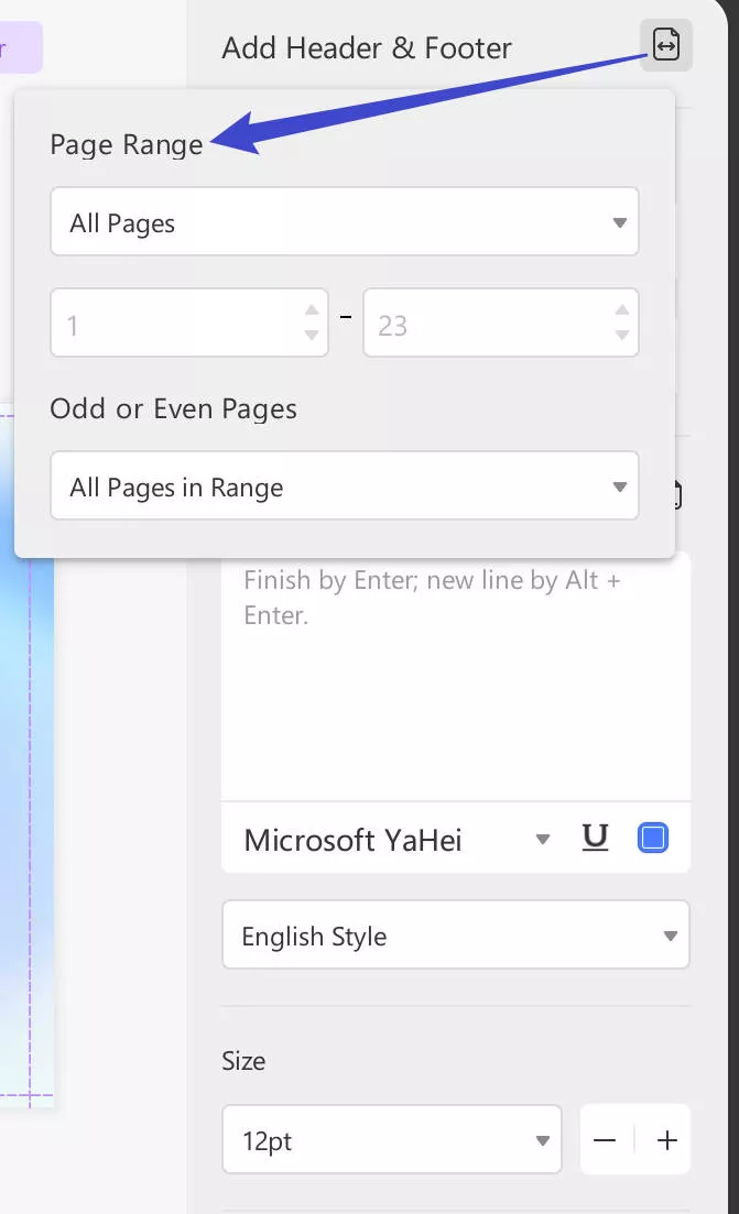 add page numbers to a specific page range