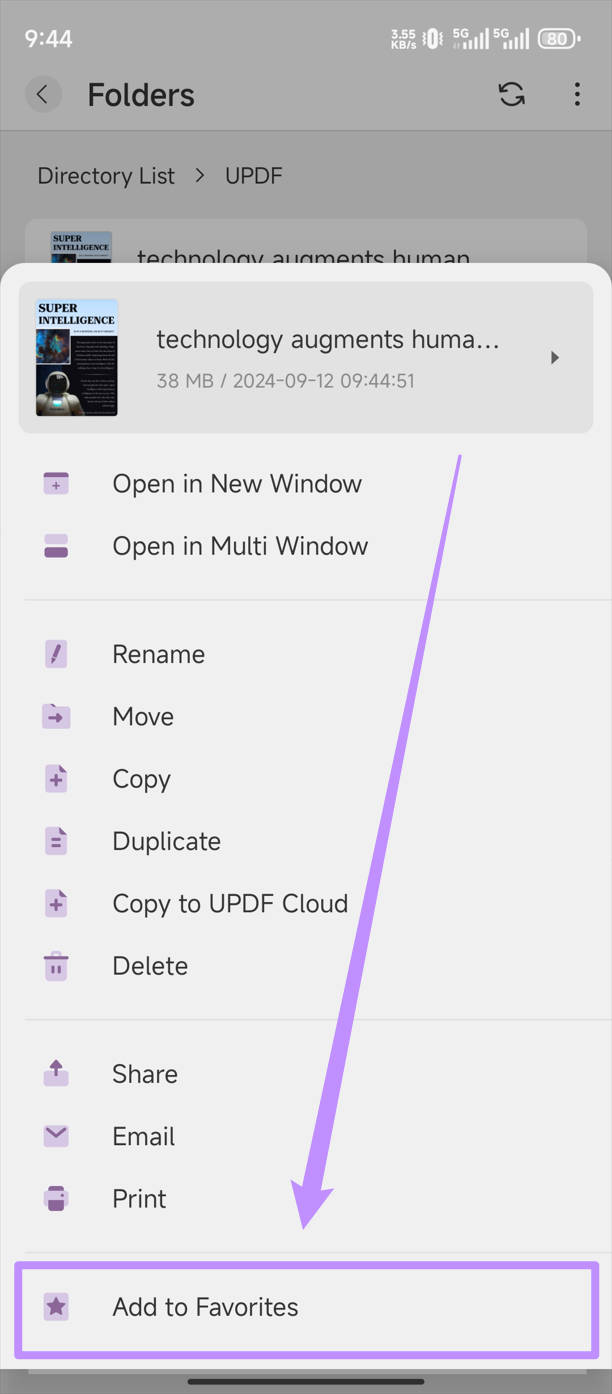 เพิ่ม PDF ลงในรายการโปรดด้วย updf android