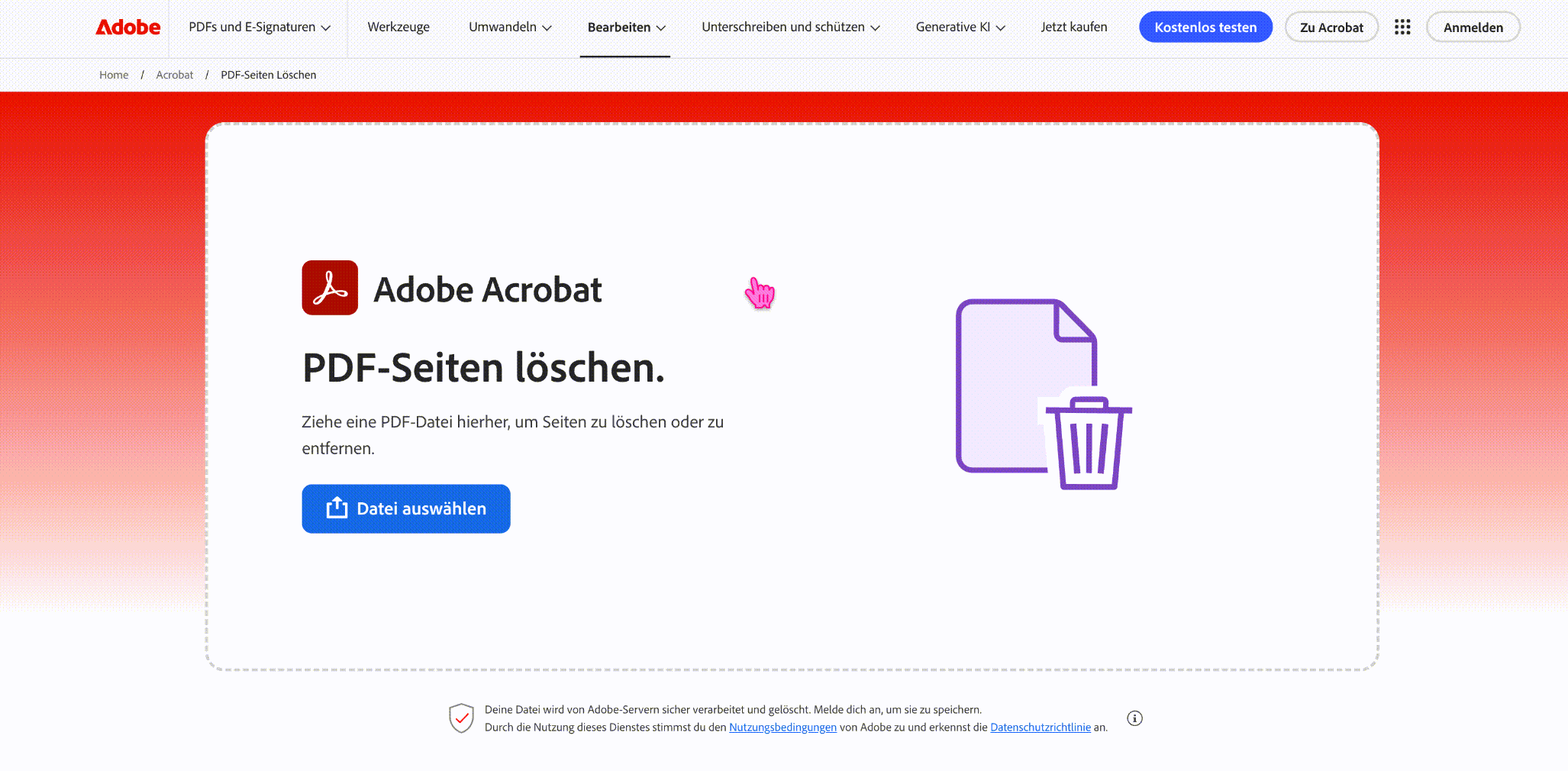 PDF-Seiten online mit Adobe Acrobat löschen