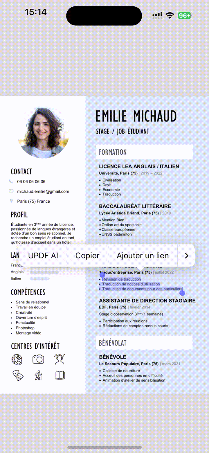 modifier un CV PDF sur iPhone avec UPDF